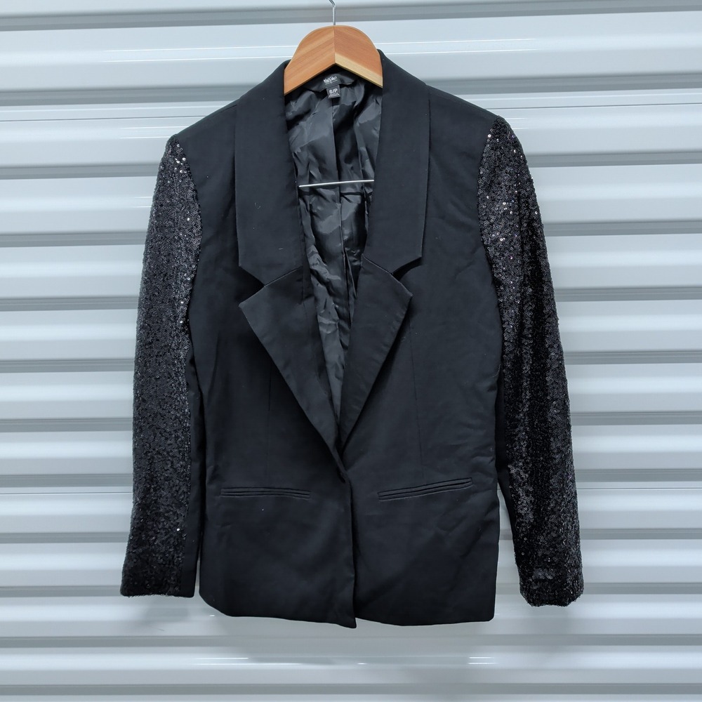 Mossimo Womens Blazer Small Black Sequin Sleeve Single Button Party Glam Jacket